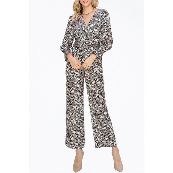 NEW ADELYN RAE toni zebra-print belted wrap-effect sateen...